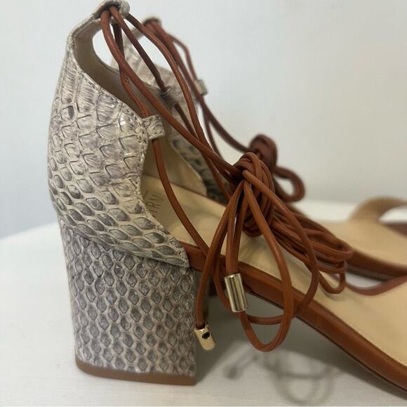 Alexandre Birman Snakeskin Leather Open Toe Strappy Block Heel Shoes Sandal 6.5 - Picture 5 of 13